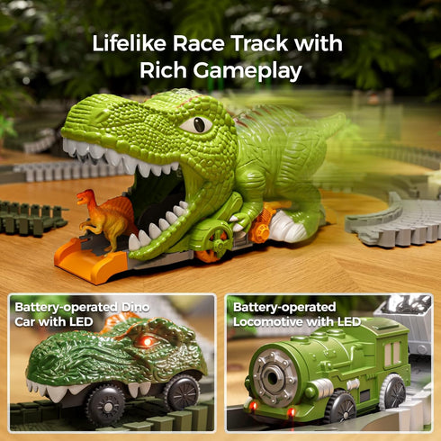 TUMAMA Dinosaur Toys Race Track, 281 Pcs Dinosaur Train Set for Kids 3-5 5-7, Flexible Tracks with 4 Dinosaurs, 2