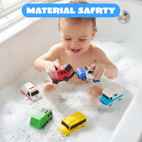 6 JOYIN Pcs Car Bath Toys, No-Hole Sealed Bathtub Toys for Kids, Soft & Non-Toxic Water Vehicles, Squeezable & Floating