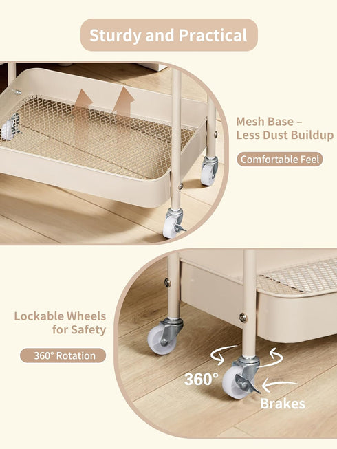 3 Fortella Baby Diaper Caddy, Tier Rolling Storage Cart for Baby Essentials, Diaper Cart with Detachable Dividers