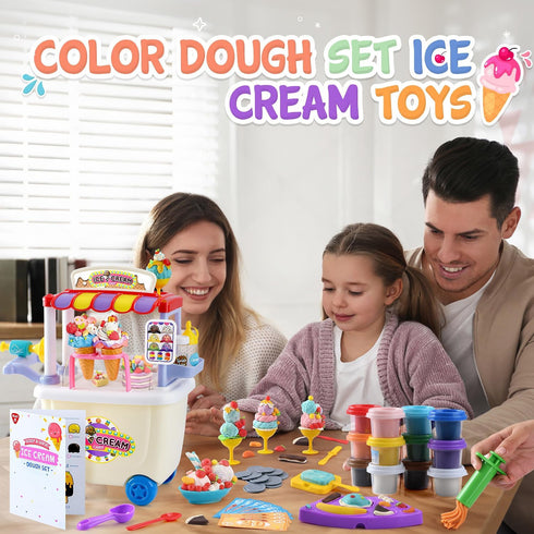 Sets 4-8 12 Counter Playset PLAY Ice Cream Cart Toys for Kids - Color Dough for Kids Ages with Cans, Pretend Play Toy