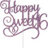 Happy Sweet 16 Cake Topper - Sweet 16 Birthday Decorations for Girls/Boys in Purple Glitter