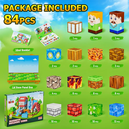 Wxlbr 3+ 84PCS 1" Magnetic Blocks, Magnetic Building Blocks,STEM Constructions Magnet Blocks for Kids, Boys and Girls