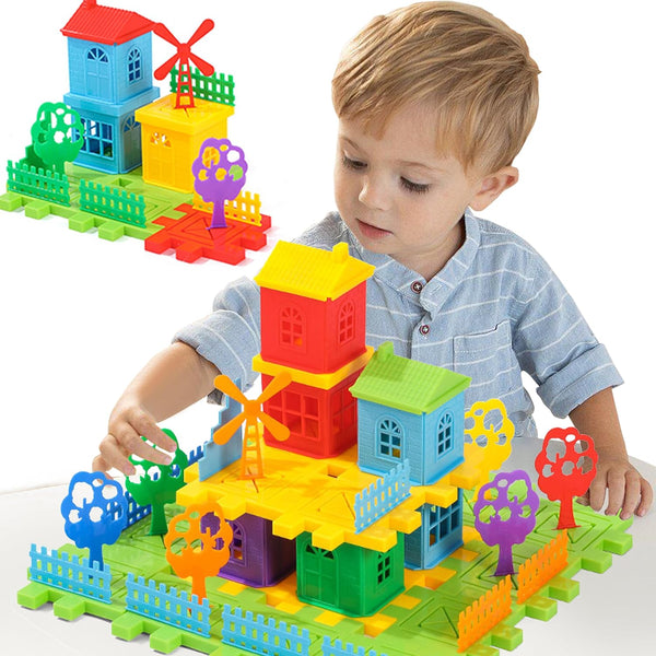 Waffle Blocks for Kids - 98 Piece Toddler Building Blocks, Brightly Colored Interlocking Toys for Kids