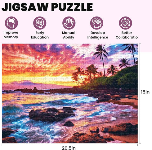 500 Piece Beach Puzzle for Adults - Sunset Recycled Cardboard Jigsaw for Family Fun - Great Gift Idea
