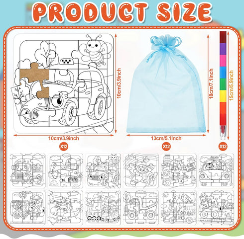 Fullhawl 12 Sets 12 12 Supplies(12, Transportation Puzzles Traffic Theme Color Your Own Puzzles DIY Construction Jigsaw