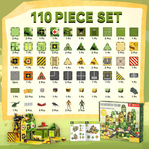 Set 3-5 4-8, VigorFun Army Magnetic Tiles Building Toys for Kids Ages STEM Military Magnetic Blocks with Army Men