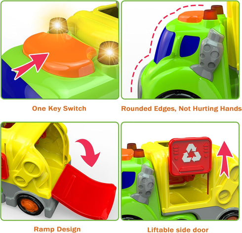 7.5" 2-4, Set 18M+, 2, 3, 4 P&C Toddlers Garbage Truck Toys for Ages City Vehicle Trash Truck Car with Sounds