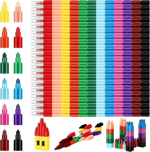 Spakon 30 Pcs Stackable Crayons Bulk 12 Colors Stacking Buildable Crayons Set