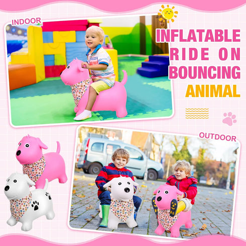 2 Pack Bouncy Dog Hopper - Inflatable Bouncing Dog Jumping Animals with Pump, Classic Style Gift for Boys Girls (White,