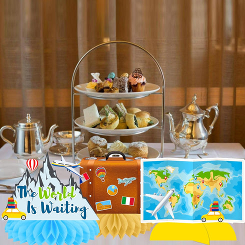 C L cooper life 13pcs Travel Theme Party Decorations Let The Adventure Begin Table Honeycomb Centerpieces