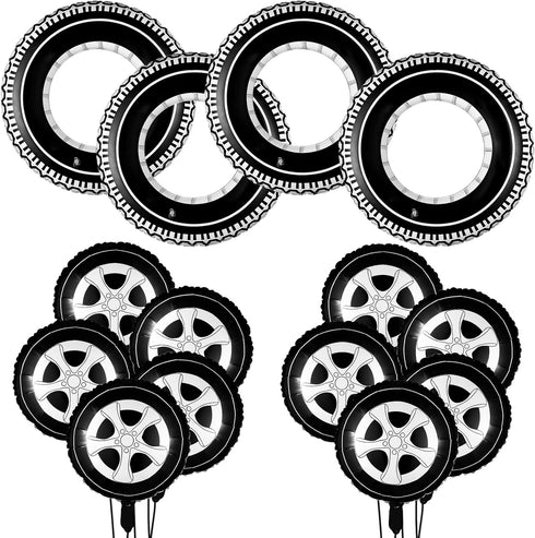 14 Pcs Car Decorations - Racing Cars Birthday Party Supplies with Inflatable Tire Floats and Balloons