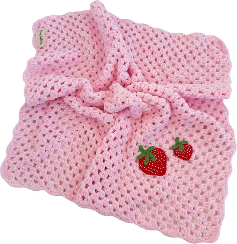 Handmade Baby Blanket with Crochet Strawberry Design Warm, Soft and Playful Gift