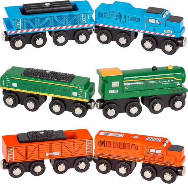 Battat Classic Trains 6Pc Wooden Railroad Set - Magnetic Toy Trains with Engines & Cars for Kids 3 Years +