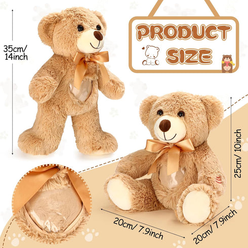 14 Inch Remembrance Bear Plush Stuffed Animal with Recorder Picture Frame Brown Voice Recording Stuffed Animal Recordable Gifts Fabric Animal Toy for Valentine's Day Christmas Baby Shower