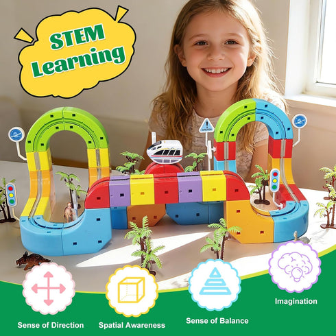 Set 3D 3 4 5 6 7 8 (95PCS) Electric Train for Kids,Infinity Racer Train,Educational STEM Learning Toy,Anti-Gravity