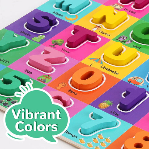 Wooden Alphabet and Number Puzzles for Toddlers 1-4, Chunky ABC Puzzle Board for Preschool Learning Toys for Boys and