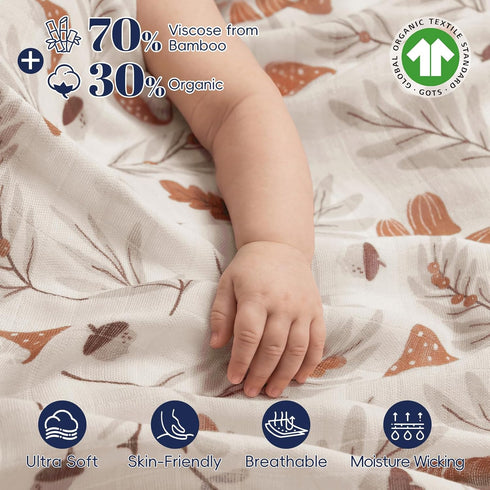 4 Pack 47x 47 Inches, PHF Muslin Swaddle Blankets for Newborn, Organic Soft Breathable Receiving Blankets, Large