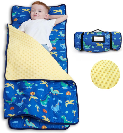 ACRABROS Toddler Nap Mat with Pillow and Blanket, Extra Large Dinosaur Napping Mats for Kids Daycare & Travel