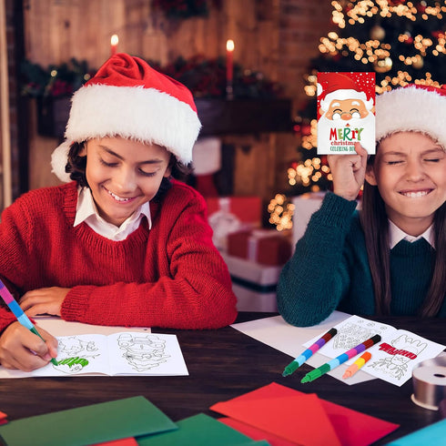 24 24 Set Funrous Pcs Bulk Christmas Coloring Books with Stackable Crayons Christmas Mini Coloring Books for Xmas
