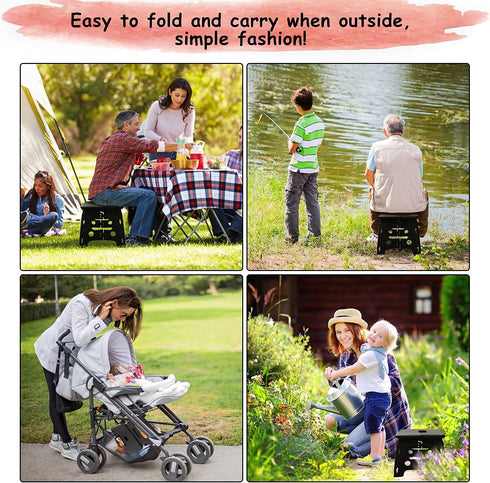 SUMBABO (1 Kids Folding Step Stool for Toddlers Safety Lock to Stable Black)