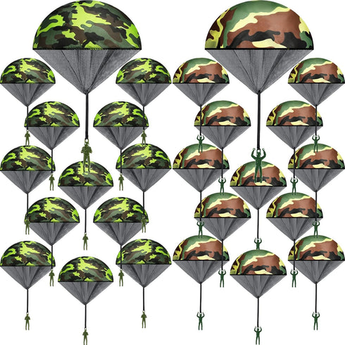 60 Pcs Army Camo Parachute Toys - Hand Throwing Camo Parachute Men, Plastic Soldiers, Outdoor Flying Gifts
