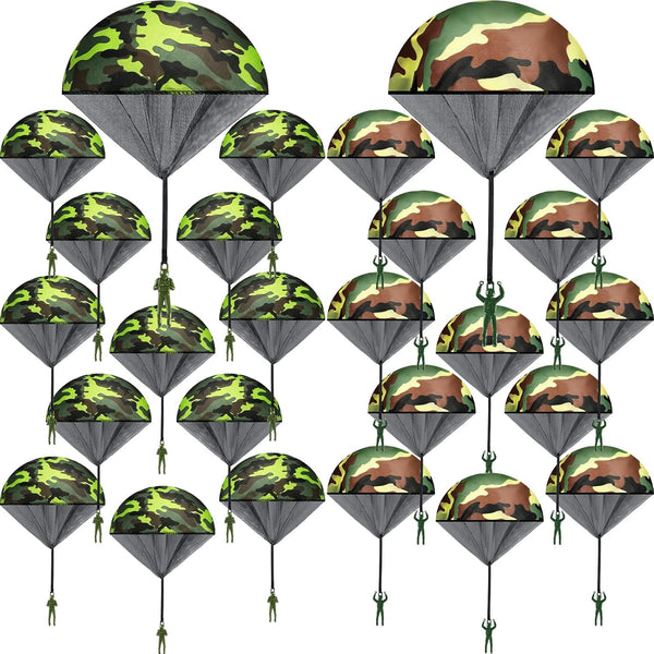 60 Pcs Army Camo Parachute Toys - Hand Throwing Camo Parachute Men, Plastic Soldiers, Outdoor Flying Gifts