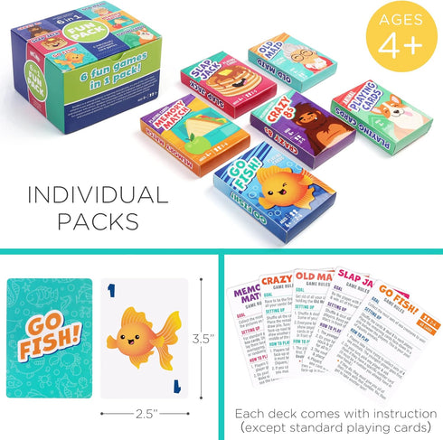 LotFancy Card Games for Kids - 6 Decks: Go Fish, Old Maid, Crazy Eights, Memory Match, Slap Jack