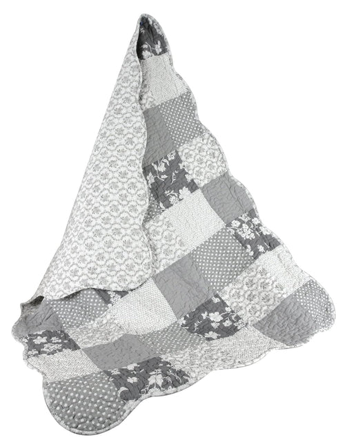 Heirloom Quality Gray & White Floral Crib Quilt with Scalloped Hem