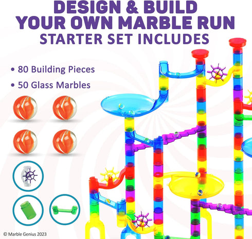 Marble Genius Marble Run - 130 Complete Pieces Maze Track for Kids Aged 4-8 Years Old, Starter Set
