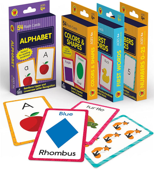Carson Dellosa Toddler Flash Cards 4 Pack, Alphabet, Sight Word, Colors & Shapes, Number Flash Cards for Preschool