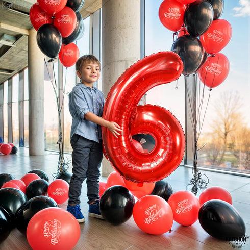 KatchOn Giant Red 6 Year Old Balloon - 40 Inch, 6 Balloons for Birthday Boy, 6th Birthday Decorations for Boys