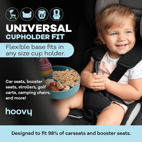 1 Pack Hoovy Silicone Cup Holder Tray for Car Seat, Booster Seat, Stroller - Carseat Snack Trays for Kids Travel - Cup