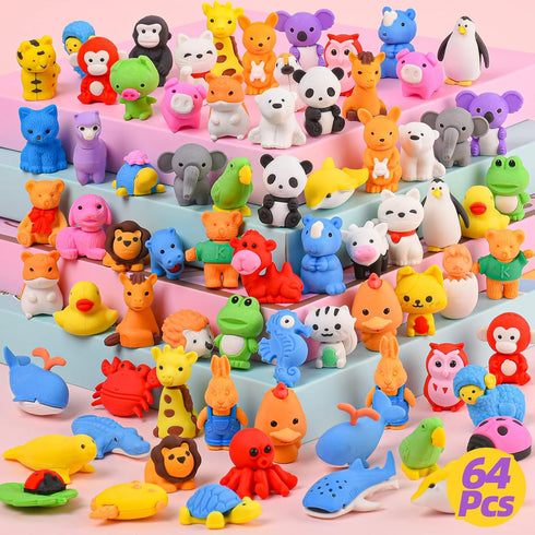 Kaemi 64Pcs Animal Erasers for Kids, 3D Puzzle Erasers, Bulk Pets Toys for Party Favors and Games