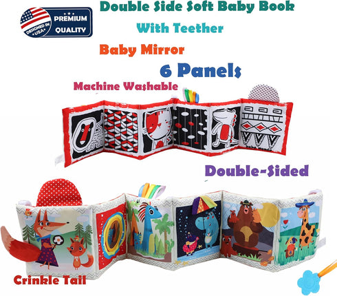 Tummy 0-3-6-12 bebe mondo High Contrast Baby Toys for Newborn, Black and White Time Mirror Toy Baby Books for Babies