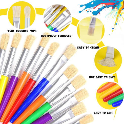 Joyooss Paint Brushes for Kids, 12 Pcs Large Round/Flat Washable No Shed Hog Bristle Toddler Paintbrushes for