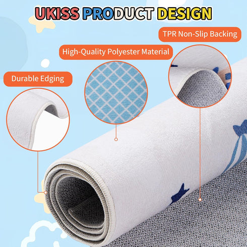 UKISS 55"x55" Kids Play Rug Non-Slip Washable Kids Rug Play Mat for Floor,Area Rug Kid Carpet for Playroom Living Room