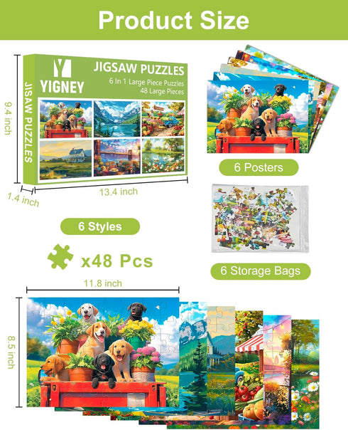 6 Pack 48 Yigney Large Piece Jigsaw for Seniors Alzheimer Products for Elderly Dementia Activities Memory for Patients