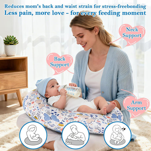 Tummy Nursing Pillow Ergonomic Breastfeeding & Bottle Feeding Support, Standard Size, Breathable with Washable Cover