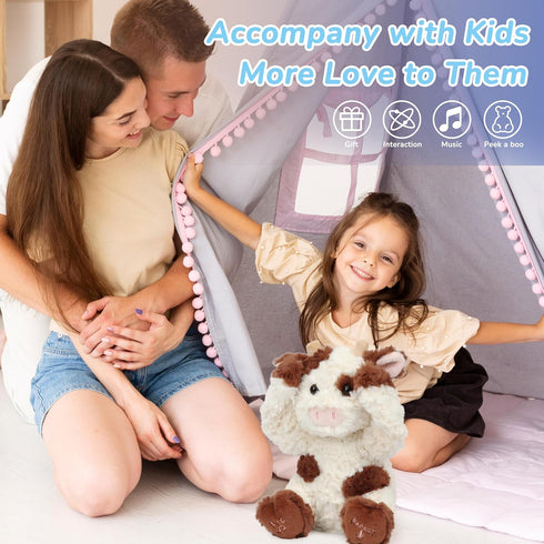 11'' Hopearl Peek A Boo Cow Interactive Repeats What You Say Plush Diary Cattle Toy Musical Singing Talking Stuffed