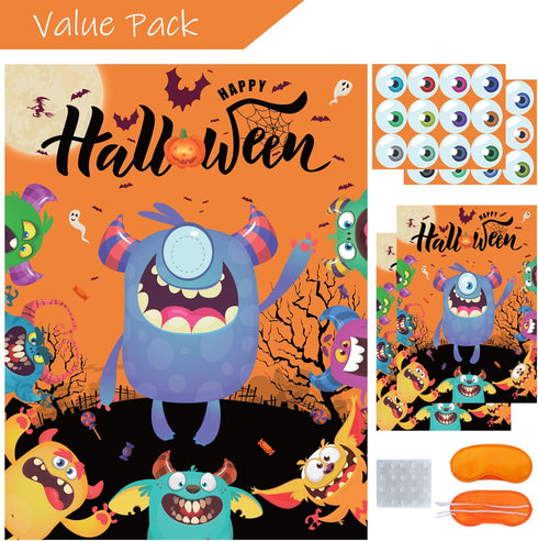 Halloween Party Games Pin Eye on The Monster Game Reusable Pin The Monster Halloween Party Favor Supplies for Kids Girls Boys