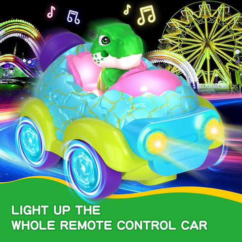 2-4 2 3 4 Remote Control Car for Toddlers, Dinosaur Toys for Ages with Lights & Music, Rechargeable RC Car Birthday