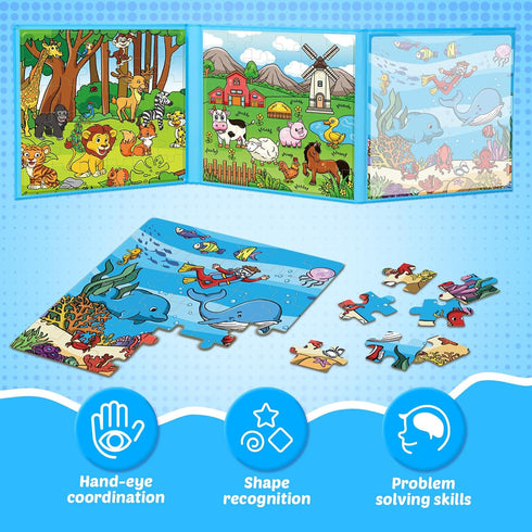 Magnetic Puzzles for Toddlers 3-5, 36 Pieces Airplane Car Road Trip Activities, Learning Educational Games