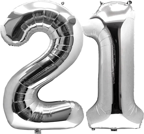 Big Giant Jumbo Silver Number 21 Foil Mylar Balloons - 40 Inch for Girl Women Men 21st Birthday Party Supplies & 21