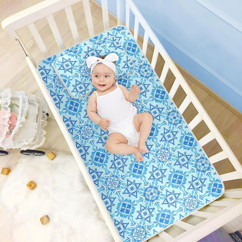 miaozhen 28" 52" Cooling Baby Crib Mattress x Washable Snowflake Pattern Blue Bed Pads for Baby&Toddler