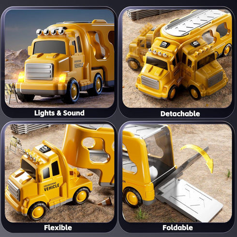 2 3 4 5 7-in-1 1-3 3-5, Set 3-9 Construction Trucks Toys for Years Old Boys - Carrier Transport Vehicle Trucks for Kids