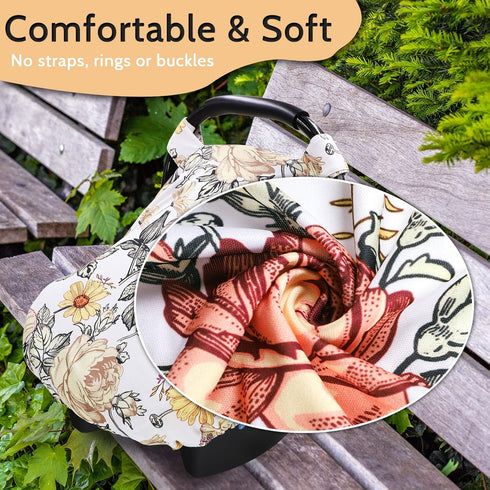 3in1Multi-use Floral Baby Car Seat Cover for Girl,Infant Carseat Canopy Sun CoverBaby Carrier Cover with Zipped Peep