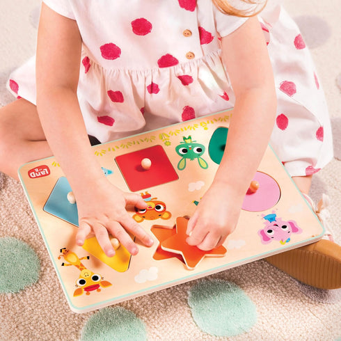 18+ B. toys Wooden Peg Puzzle for Kids Shapes, Colors, Animals Wooden Toys for Toddlers, Kids Months