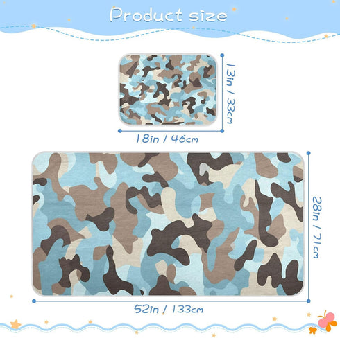 SyXIOP 28" 52" Camouflage Blue Cooling Baby Crib Mattress Cover x Absorbent Mattress Pads for Baby&Toddler