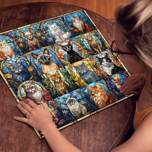 Stained Glass Cat Puzzle - 1000 Pieces, Colorful Kitty Collage, Challenging Jigsaw for Adults