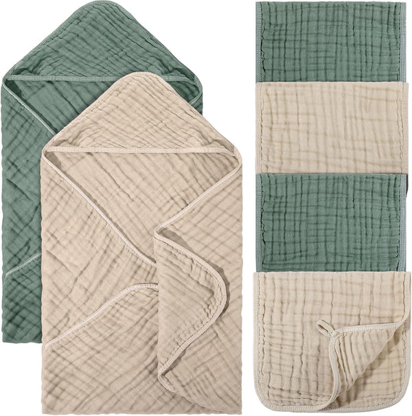 VitalCozy 6 Pcs Baby Muslin Hooded Bath Towels and Washcloths Muslin Cotton